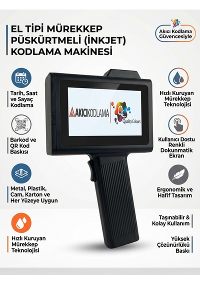 Qc 0.5 İnç El Tipi Akıllı Inkjet Yazıcı - Lazer Hizalamalı Kodlama Makinesi Kartuşsuz