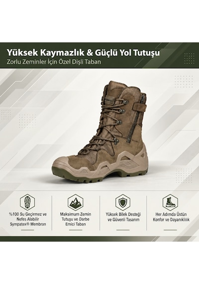 U Force Outdoor Bot Unisex Su Geçirmez Sympatex Kaymaz Dişli Taban Fermuarlı Hakiki Deri Haki