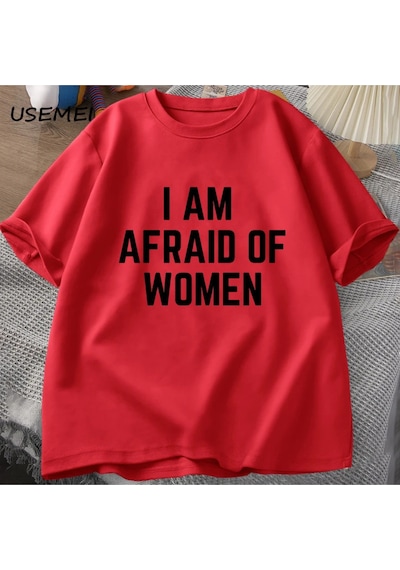 Flood Of Style Ben Korkuyorum Kadın T Shirt Erkekler İçin Komik Adam Pamuk Tişörtleri Yaz Rahat Kısa Kollu T Kırmızı