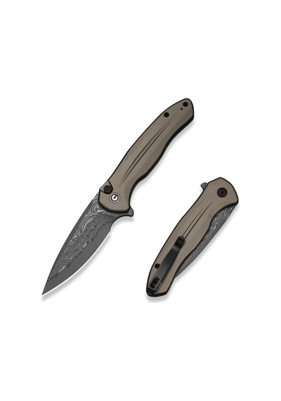 Civivi Button Lock Kitefin Brownish Gray Aluminum Handle Damascus Blade Kamp Çakı Gri