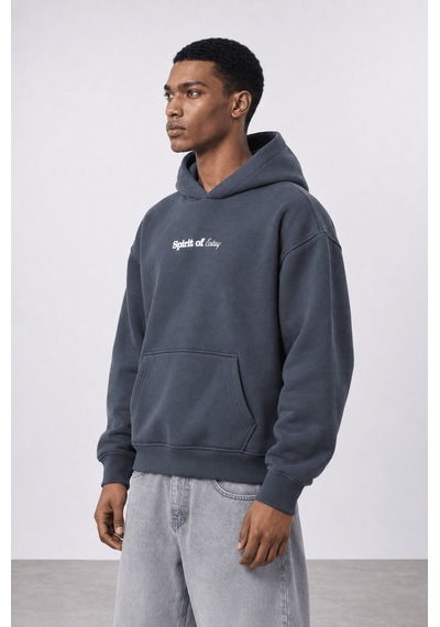 Respire Erkek Spirit Patch Detaylı Oversize Hoodie Füme