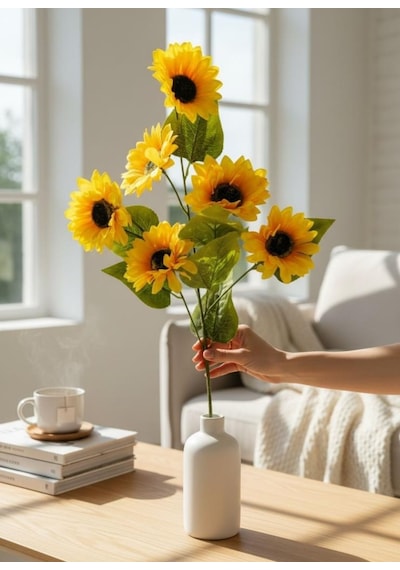 Yapay Çiçek Ayçiçeği Sarı Sunflower Dekoratif Çiçek 75cm 6 K80afalı Sarı