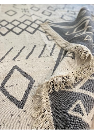 Kilim Çift Taraflı Dokuma Kilim İskandinav Kilim Gri -beyaz