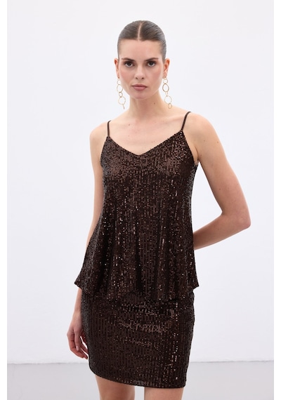 Sateen Payet Detaylı Askılı Bluz - Kahve-136646 Kahve Sateen Payet Detaylı Askılı Bluz - Kahve-136646 Kahve