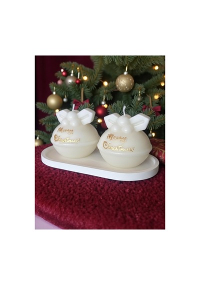 Yılbaşı 2 Li Top Mum Ve Sunum Tabağı Christmas Noel