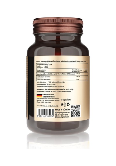 Olive Leaf Extract 350 Mg + Fig Extract 350 Mg + Astaxanthin 5 Mg 60 Capsules