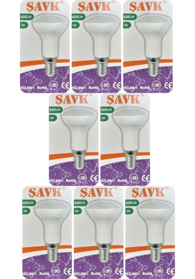 8 Adet Şavk 6w 37w Sarı Işık 3000k E14 Duylu İnce Duy Led R50 Ampul