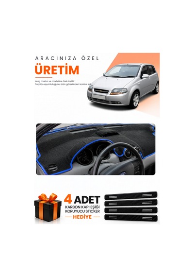 Chevrolet Kalos 2009-2013 Uyumlu Torpido Koruma Örtüsü Oto Kılıfı - Siyah Mavi