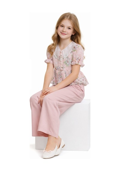 İrem Çocuk Giyim Kız Çocuk Çiçek Desenli Güpürlü Gömlek Geniş Paça Pantolonlu Pudra Renk İkili Takım Pudra İrem Çocuk Giyim Kız Çocuk Çiçek Desenli Güpürlü Gömlek Geniş Paça Pantolonlu Pudra Renk İkili Takım Pudra