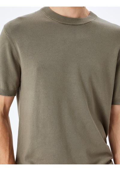 Koton Regular Fit Bisiklet Yaka Viskon Basic Kısa Kollu Triko Tişört Haki 5sam70022ht Haki