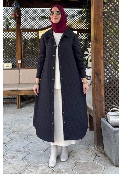 Rabia Şamlı Elmas Kapitone Kap Siyah Çok Renkli