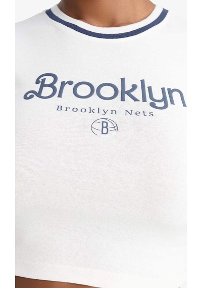 DeFactoFit NBA New York Knicks Slim Fit Dar Kesim Crop Bisiklet Yaka Ribana Kısa Kollu Tişört E3612AX25SMER105