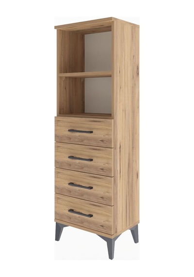 Arges Dolap 2 Raflı 4 Çekmeceli 44x30x134 Çam-çam Çam