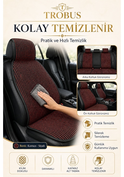 Honda Civic 1999-2006 Üniversal Premium Örme 5 Parça Minder Terletmez Kaymaz Taban Siyah Kırmızı