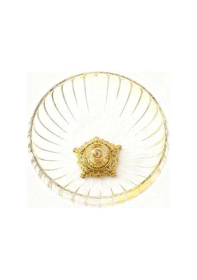 Assa Bazaar Lotus Kristal 24 Cm Kesme Dekor Metal Ayaklı Salata Kasesi Gold Cam Sunumluk & Servis Tabağı Gri