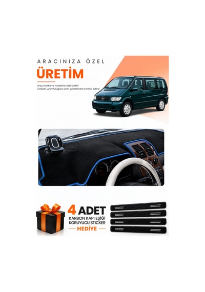 Mercedes Vıto W638 1996-2003 Uyumlu Torpido Koruma Örtüsü Oto Kılıfı - Siyah Mavi