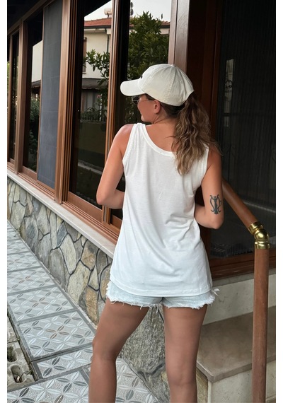 Bb Butik Basic Tiril Tiril Lüx Kalite Penye Viskon Bluz Atlet Lx2811 beyaz