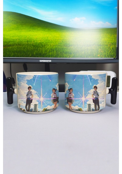 Kimi No Na Wa Anime Baskılı Seramik Lüks Kupa 1 Adet T Şeklinde Özel Siyah Kulp Dalga Kulp V5t Çok Renkli