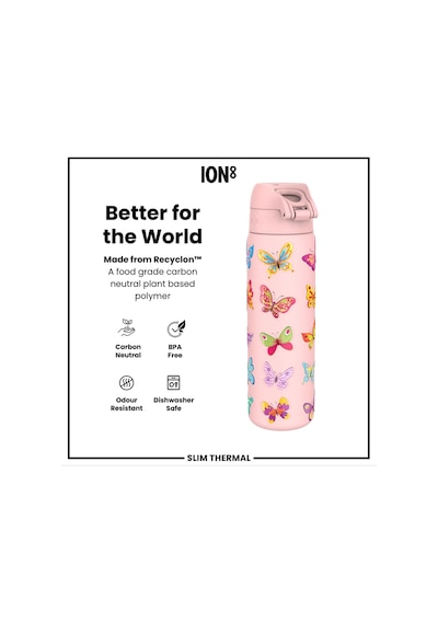 Ion8 - İnce Su Termosu - Kelebek - 500 Ml - Sızdırmaz Çok Renkli