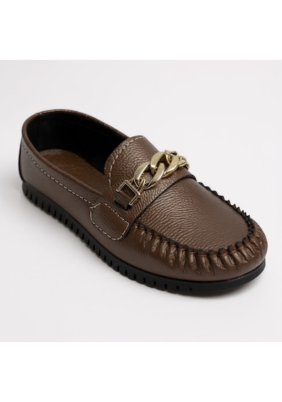 Dosa Shoes Kadın Babet Taba Zincir Tokalı Hafif Rahat Taban Şık Günlük Ayakkabı Bakır