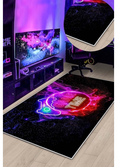 West Home Gamer Halısı Yıkanabilir Kaymaz Taban Led Işık Görselli Genç Odası Için Oyuncu Halısı Wh 546 Multy
