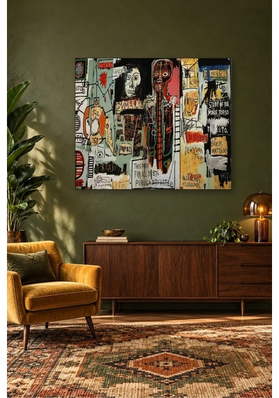 Fida Basquiat Notary Grafiti Kolajı Canvas Tablo Çok Renkli