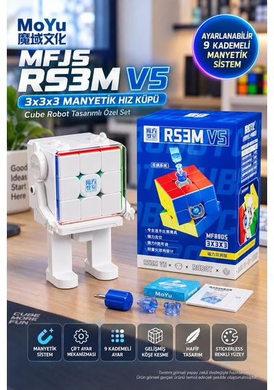 Moyu Mfjs Rs3m V5 3x3 Manyetik Hız Küpü Robot Standlı Çift Ayarlı Profesyonel Speed Cube