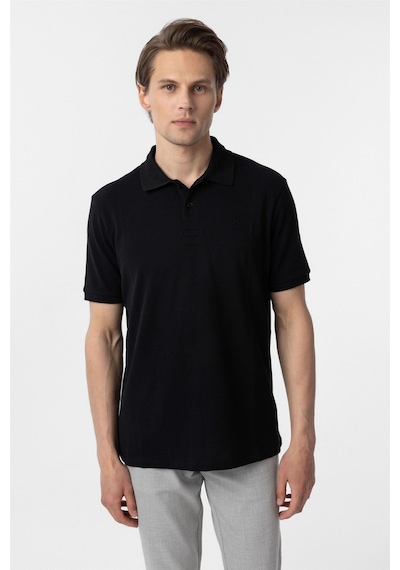 Süvari Siyah Regular Düz Polo Yaka Tişört