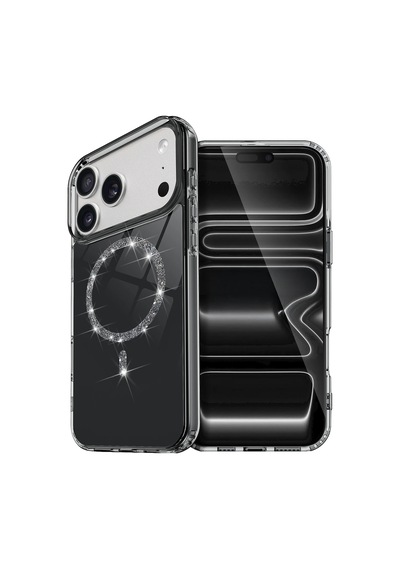 Newface - 726 - Apple iPhone Uyumlu 17 Pro Max Live Diamond Magsafe Kapak - Csmo-tex - - Siyah