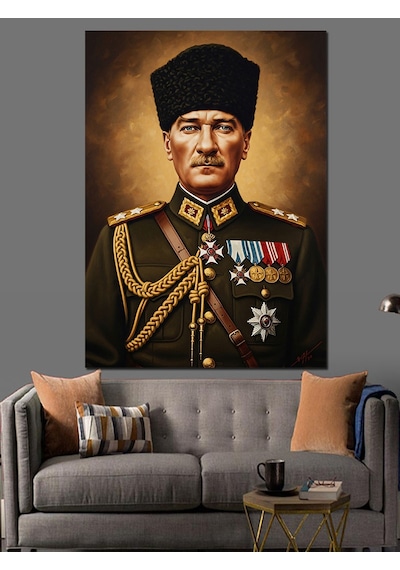 Karizma Tablo Atatürk Askeri Resmi Portresi Dekoratif Kanvas - Mdf Ahşap Tablo
