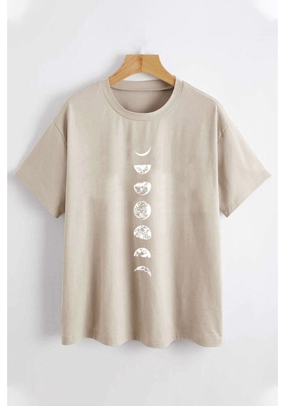 Ayın Evreleri Baskılı Tshirt Bej