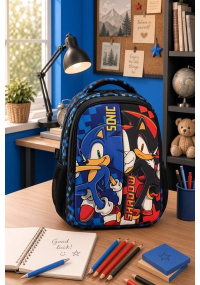 Sonic Shadow Çift Bölmeli Okul Çantası 42,5 Cm Su İtici Tablet Bölmeli Ergonomik Sırt Destekli Desenli