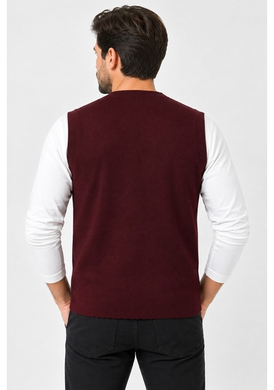 Bihan Store Erkek V Yaka Düğmeli Tek Plaka Spor Yelek 7025-bordo