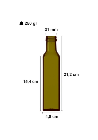 Afracam Kalın Cam Şişe Seti, 250 Ml, Yağdanlık Akıtıcılı Kapaklı, Yağlık Ve Sirkelik, Kapüşonlu, 6 Adet, Y Diğer