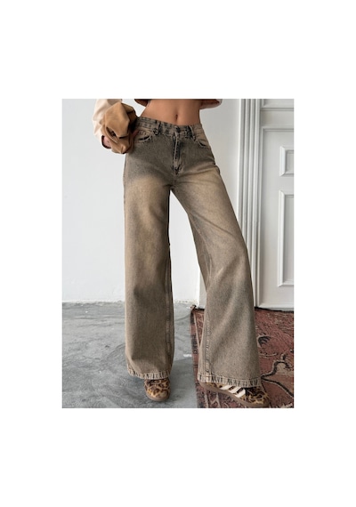 Blue Marlın Bol Paça Kahve Tintli Jeans Kahverengi