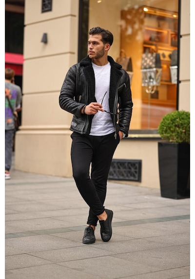Mero Life Napa Deri İçi Full Kürklü Yüksek Kalite Slim Fit Erkek Mont - Siyah Mero Life Napa Deri İçi Full Kürklü Yüksek Kalite Slim Fit Erkek Mont - Siyah