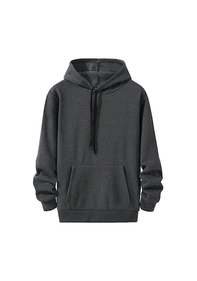 Kadın Kapüşonlu Kanguru Cepli 3 İplik Pamuklu Oversize Hoodie Sweatshirt - Füme