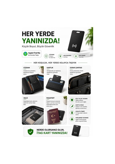 Aircard Find My Destekli Kartlık Takip Cihazı İphone Ve Android Uyumlu Kablosuz Şarj Akıllı Gps Siyah