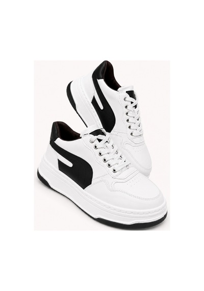 Yalçın Erkek Sneaker Beyaz Siyah Kalın Taban Ortopedik Bağcıklı Günlük Ayakkabı Beyaz - 880226106 Beyaz