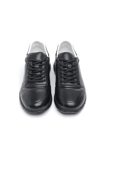 Derinet Comfort Taban Hakiki Deri Lastik Bağcıklı Erkek Sneaker Siyah Siyah