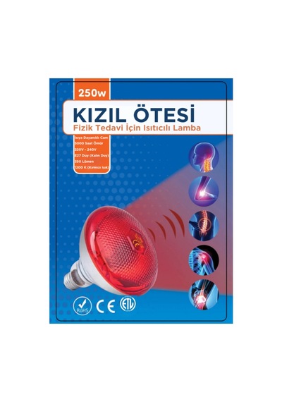 250w Kızılötesi İnfrared Isıtıcılı Fizik Lambası Kırmızı Işık E27 Kalın Duy Diğer