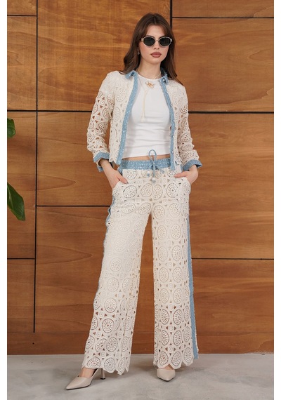 Verymoda Kot Detaylı Dantel Pantolon F1759 Ham