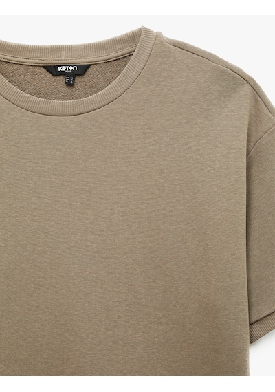 Koton Bisiklet Yaka Rahat Kesim Kısa Kollu Spor Sweatshirt Bej 6sam70007nk Ekru