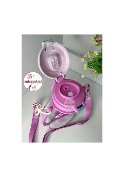 Tavşan Su Matarası Tavşanlı Suluk Figürlü Su Şişesi Tavşan Matara Askılı Pipetli Matara 850ml Pembe