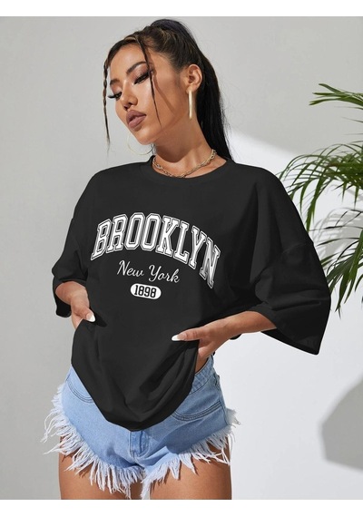 Siyah Oversize T-shirt - Oversize Baskılı Siyah