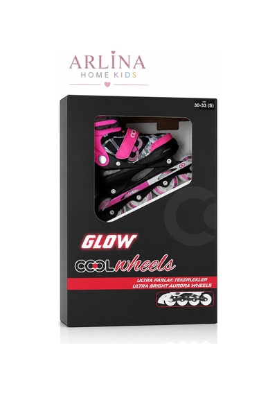 4 Teker Led Işıklı Ayarlana Bilir Glow Paten Pembe 30-33
