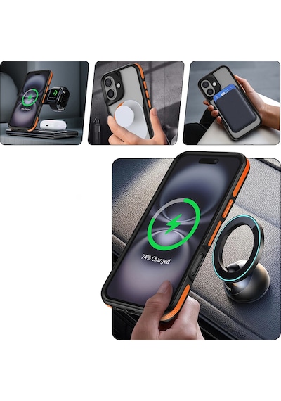 Apple Uyumlu iPhone 16 Plus Kılıf M-safe Şarj Özellikli Renkli Kenar Airbag Şeritli Lamer Kılıf Turuncu