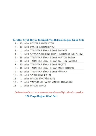 5 Yaş Beşiktaş Taraftar Siyah Beyaz 16 Kişilik Doğum Günü Seti
