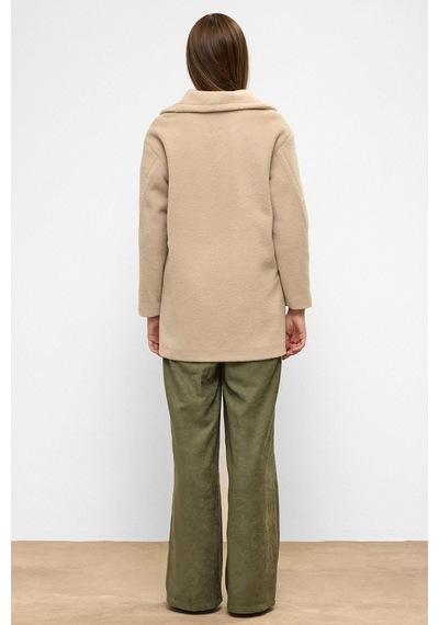 Olcay Mendil Yaka Kruvaze Geniş Kesim Kaban Koyu Bej 3129