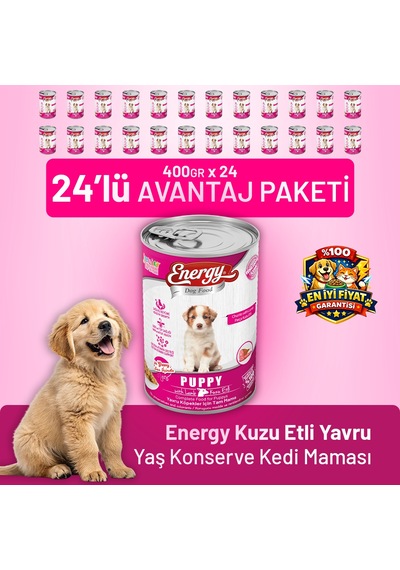 Energy Kuzu Etli Yavru Yaş Köpek Maması 400 G - 24 Adet